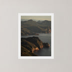 Freycinet photography art print showing an aerial view of the Tasmanian coastline and ocean at sunrise.